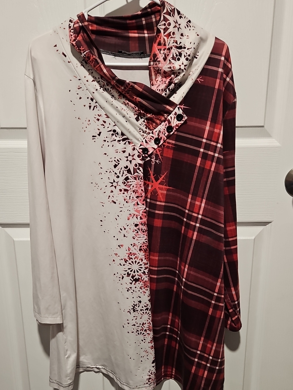 Women’s Red Plaid & Cream Cowl Neck Tunic